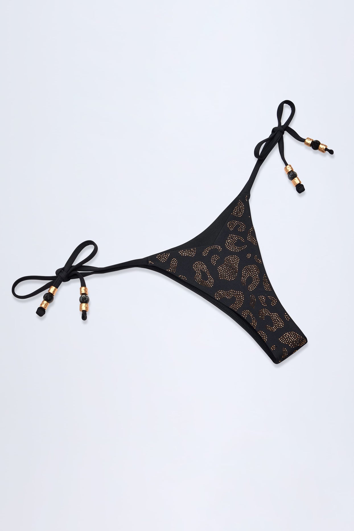 Charm-Detail Thong Bikini Bottoms in Black - 6