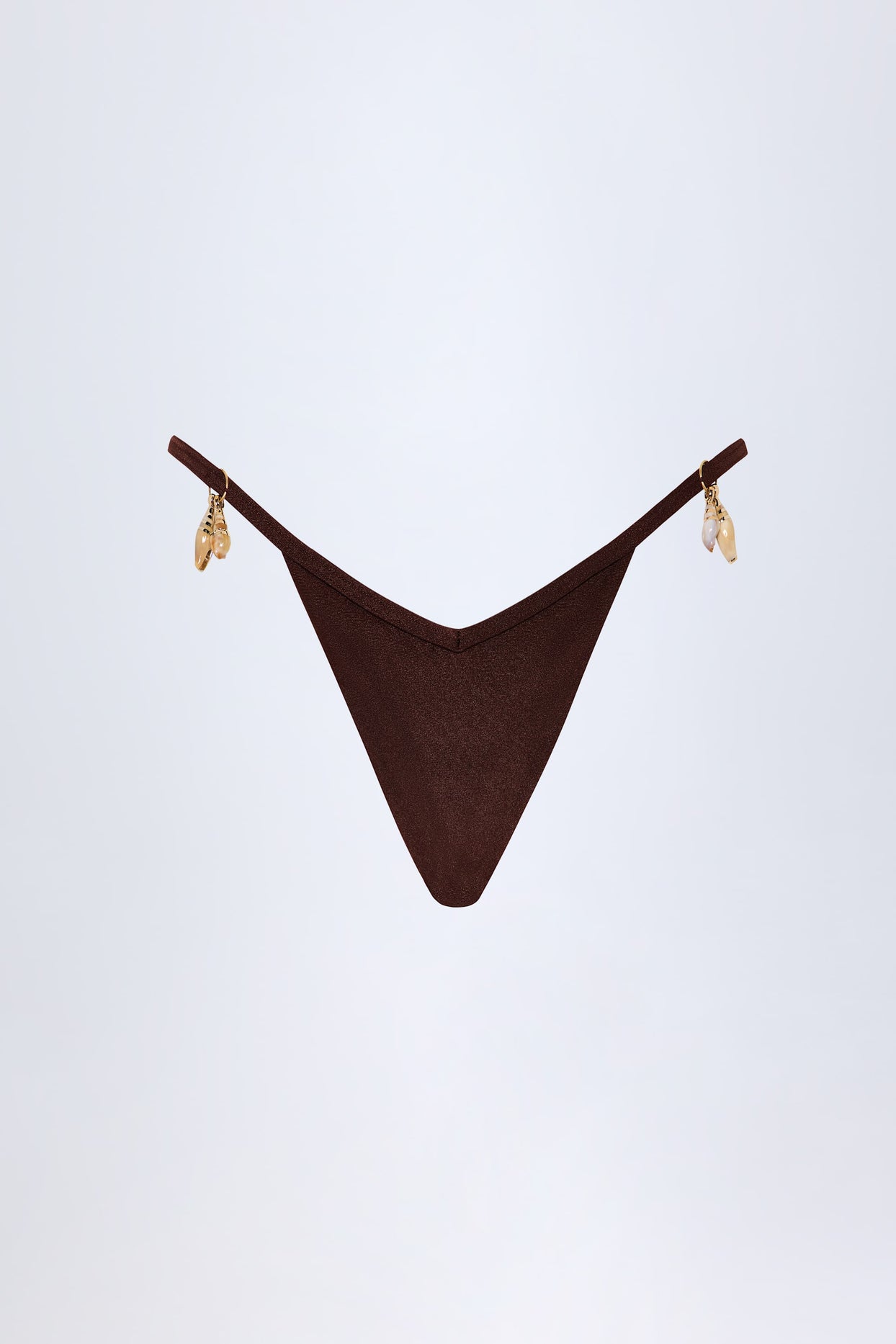 Charm-Detail Thong Bikini Bottoms in Dark Chocolate - 3