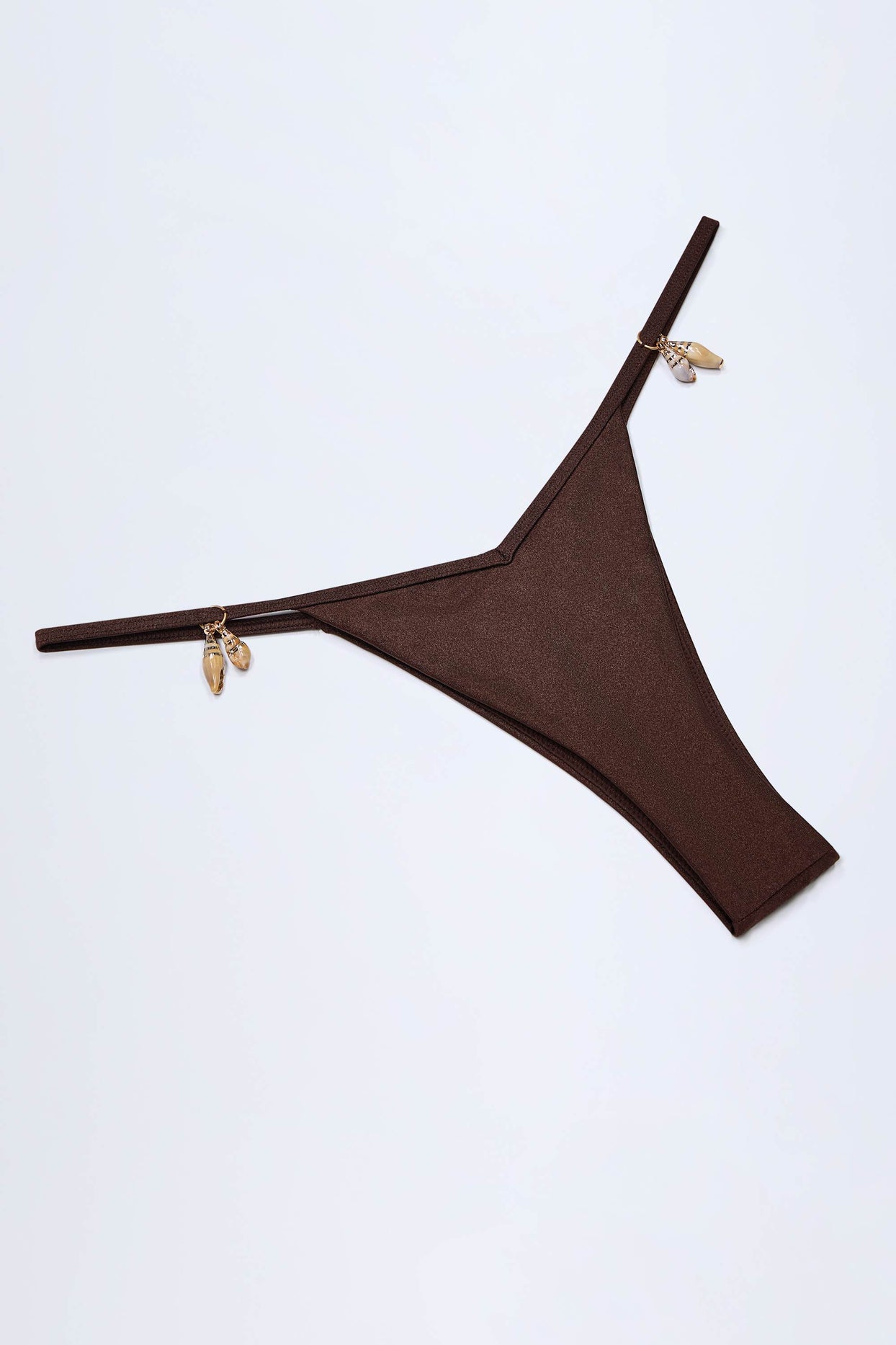 Charm-Detail Thong Bikini Bottoms in Dark Chocolate - 5