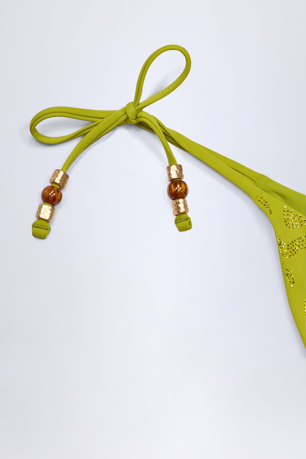 Charm-Detail Thong Bikini Bottoms in Olive Green - 5