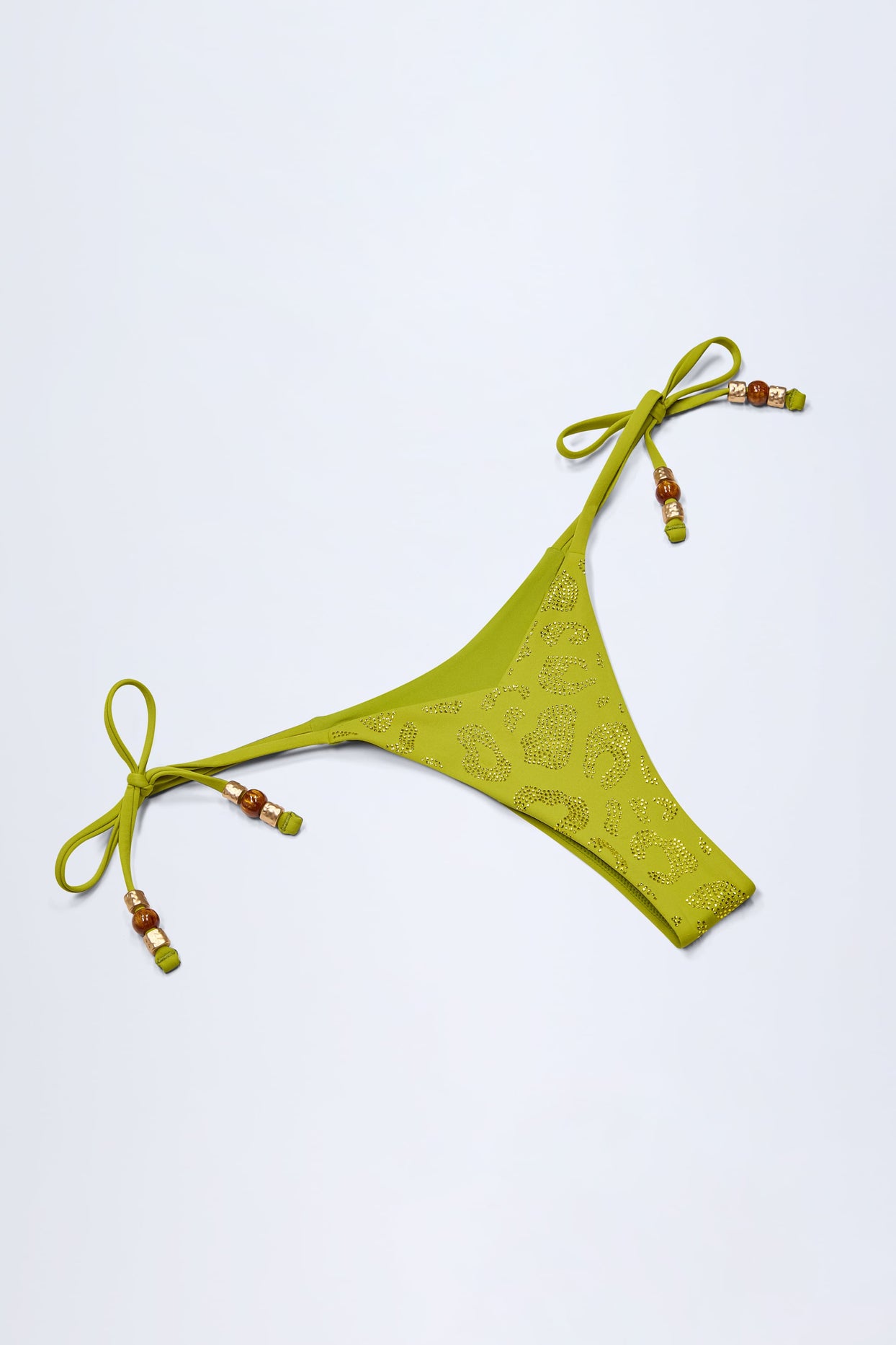 Charm-Detail Thong Bikini Bottoms in Olive Green - 6