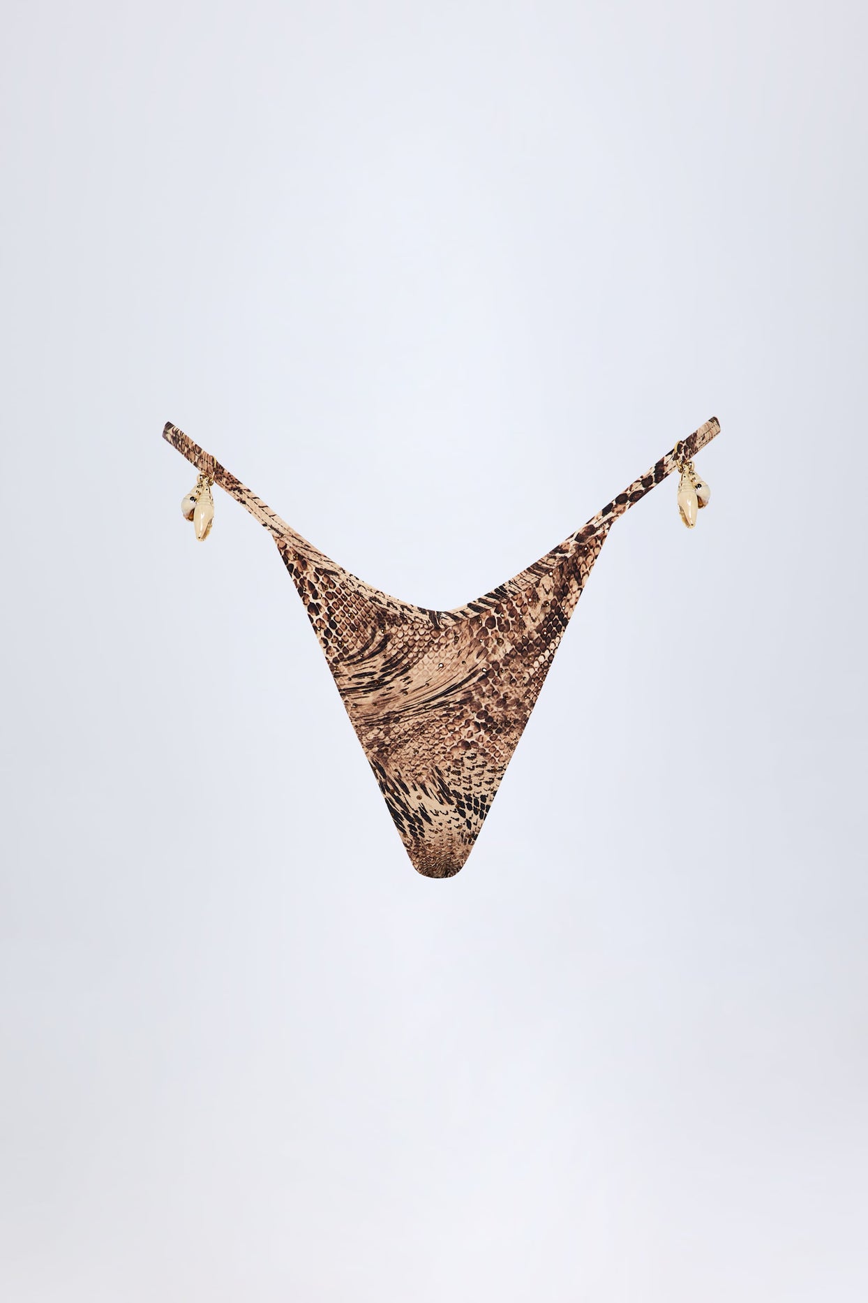 Charm-Detail Thong Bikini Bottoms in Snake Print - 3