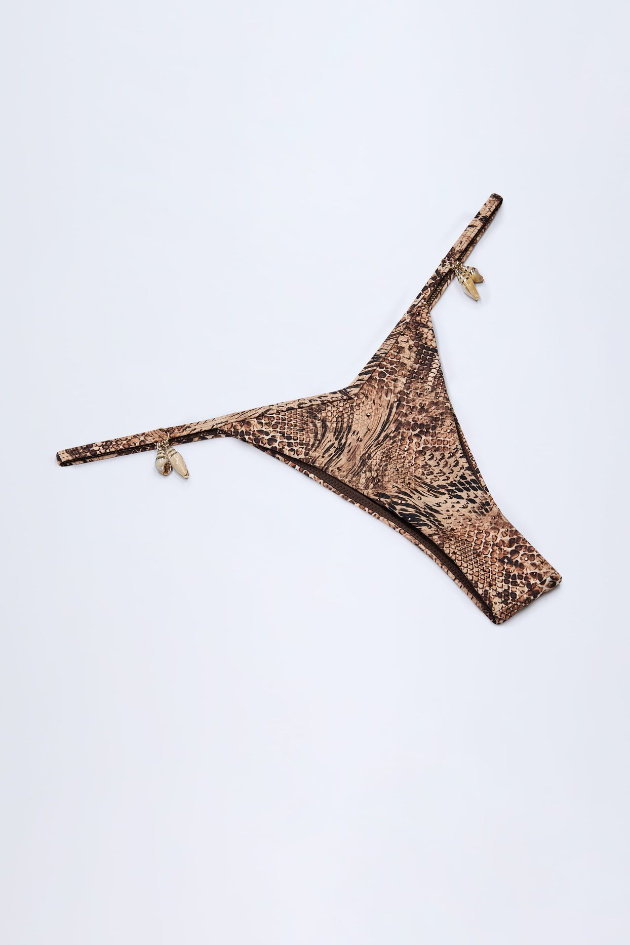 Charm-Detail Thong Bikini Bottoms in Snake Print - 6