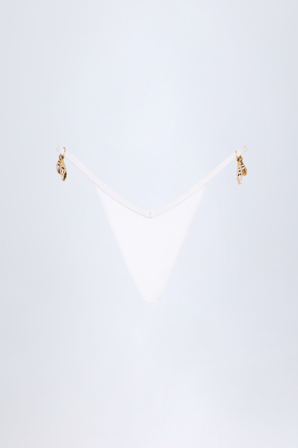 Charm-Detail Thong Bikini Bottoms in White - 3