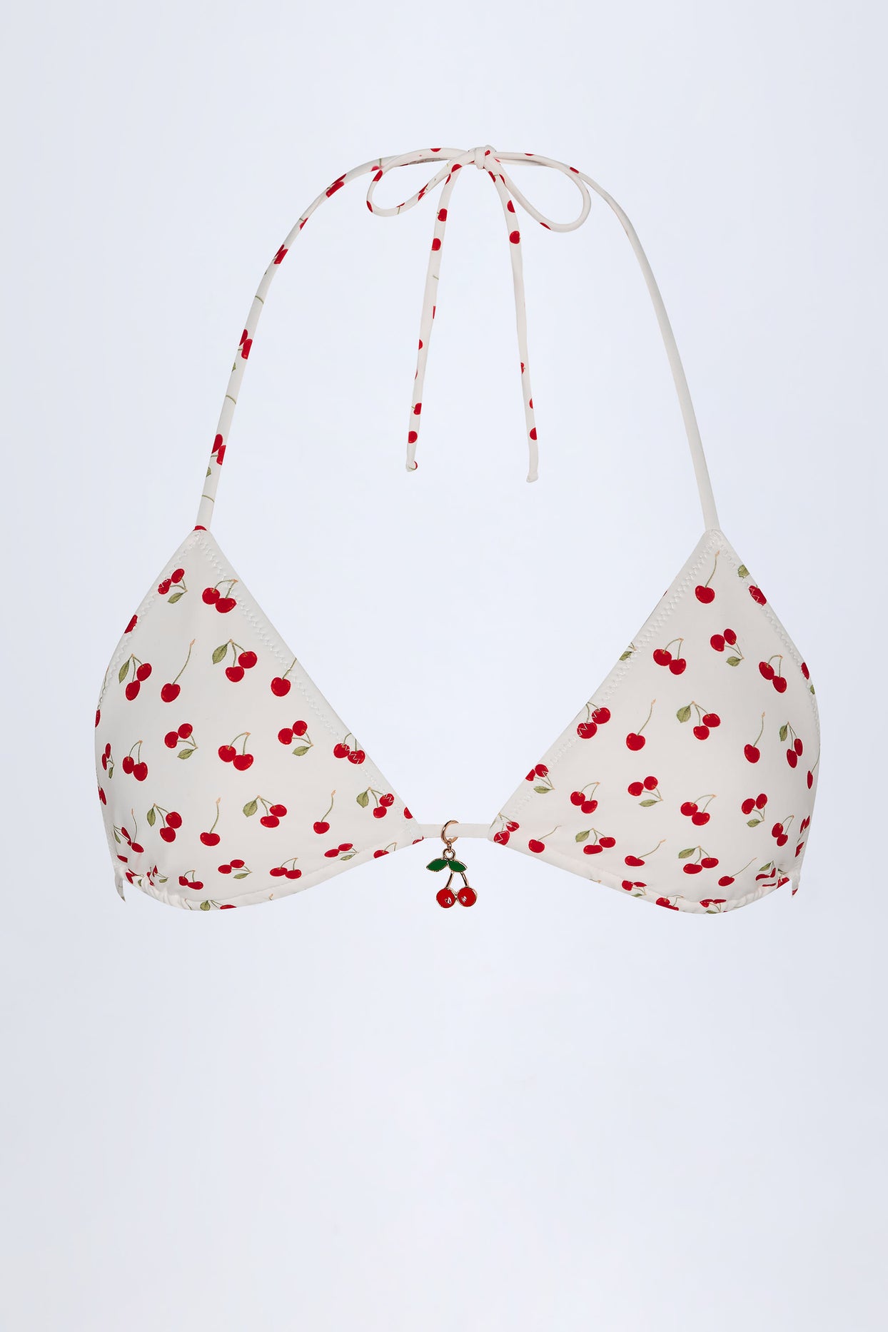 Charm-Detail Triangle Bikini Top in Cherry Print - 3