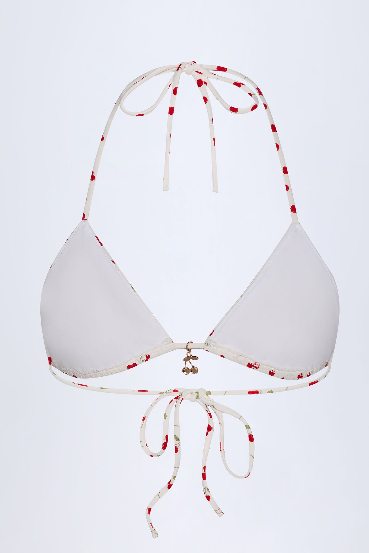 Charm-Detail Triangle Bikini Top in Cherry Print - 4