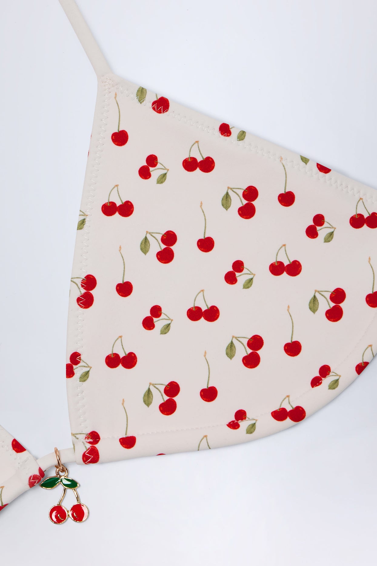 Charm-Detail Triangle Bikini Top in Cherry Print - 6