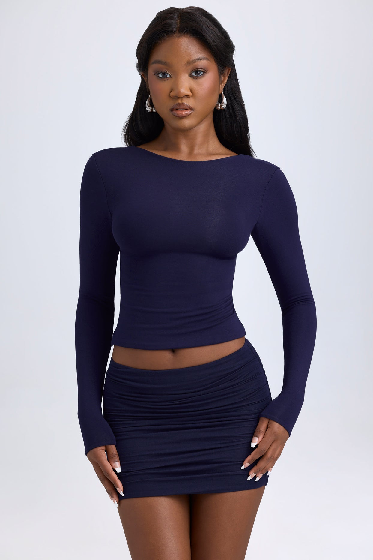 Modal Ruched Mid-Rise Mini Skirt in True Navy - 1