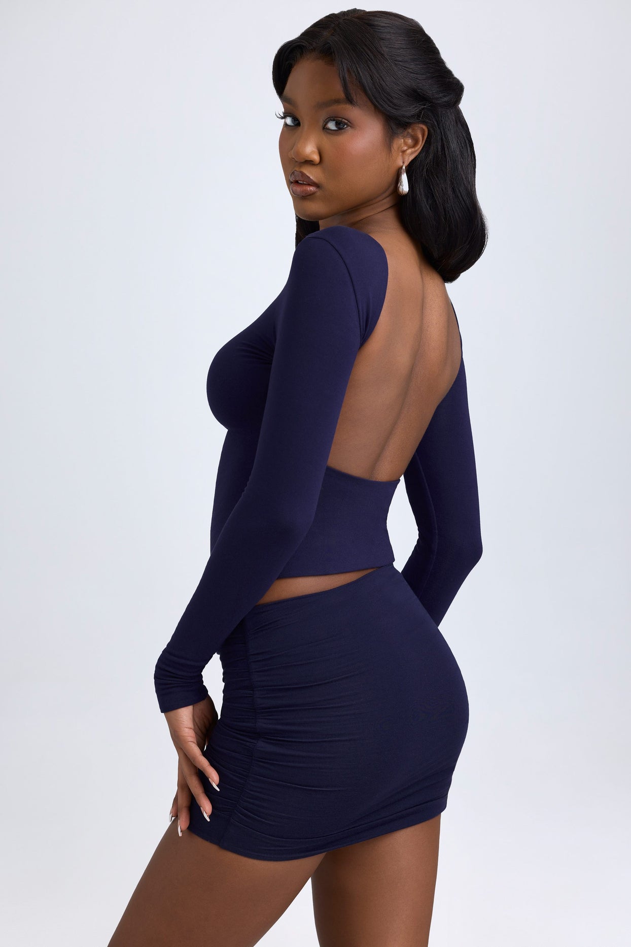 Modal Ruched Mid-Rise Mini Skirt in True Navy - 6