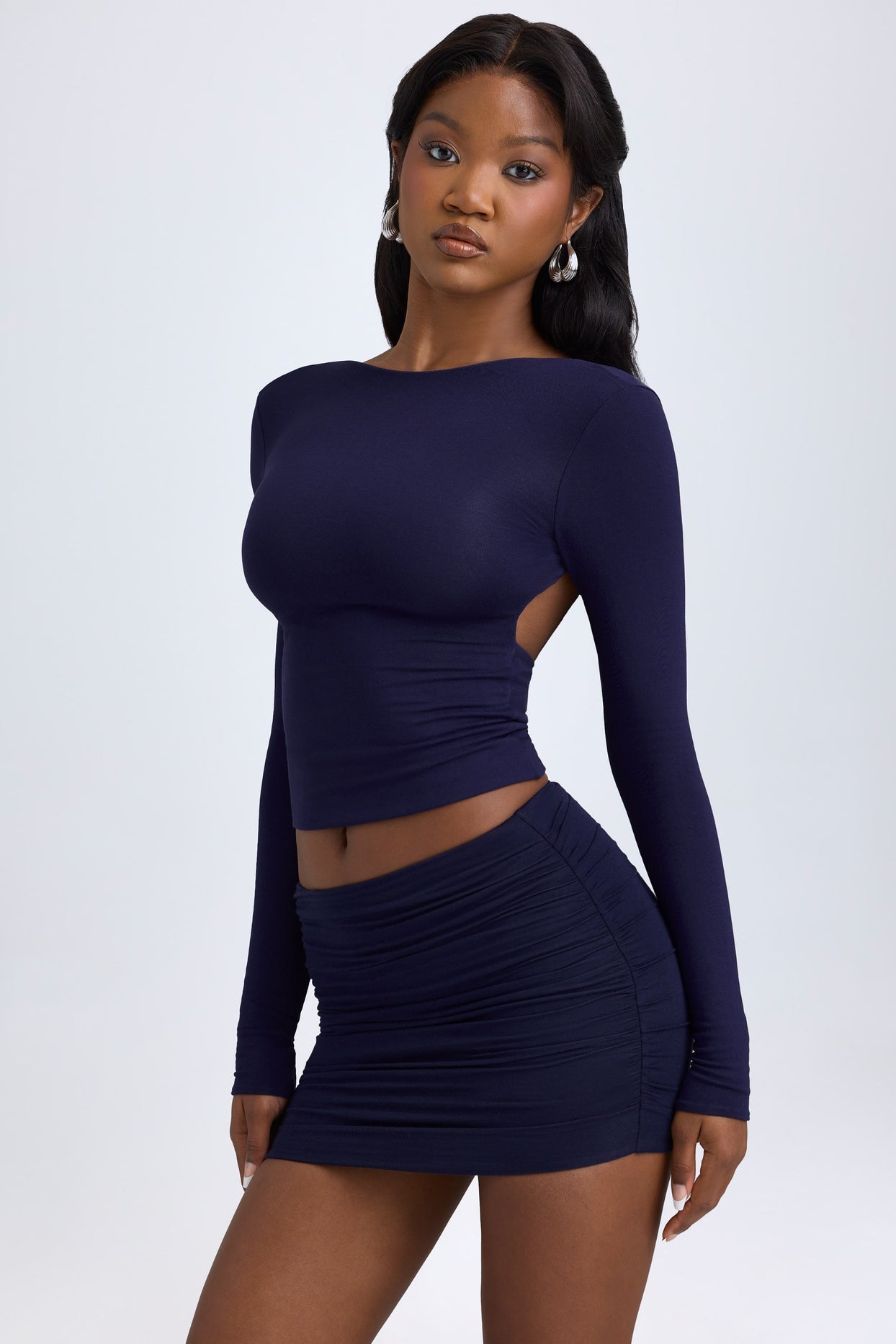 Modal Ruched Mid-Rise Mini Skirt in True Navy - 7