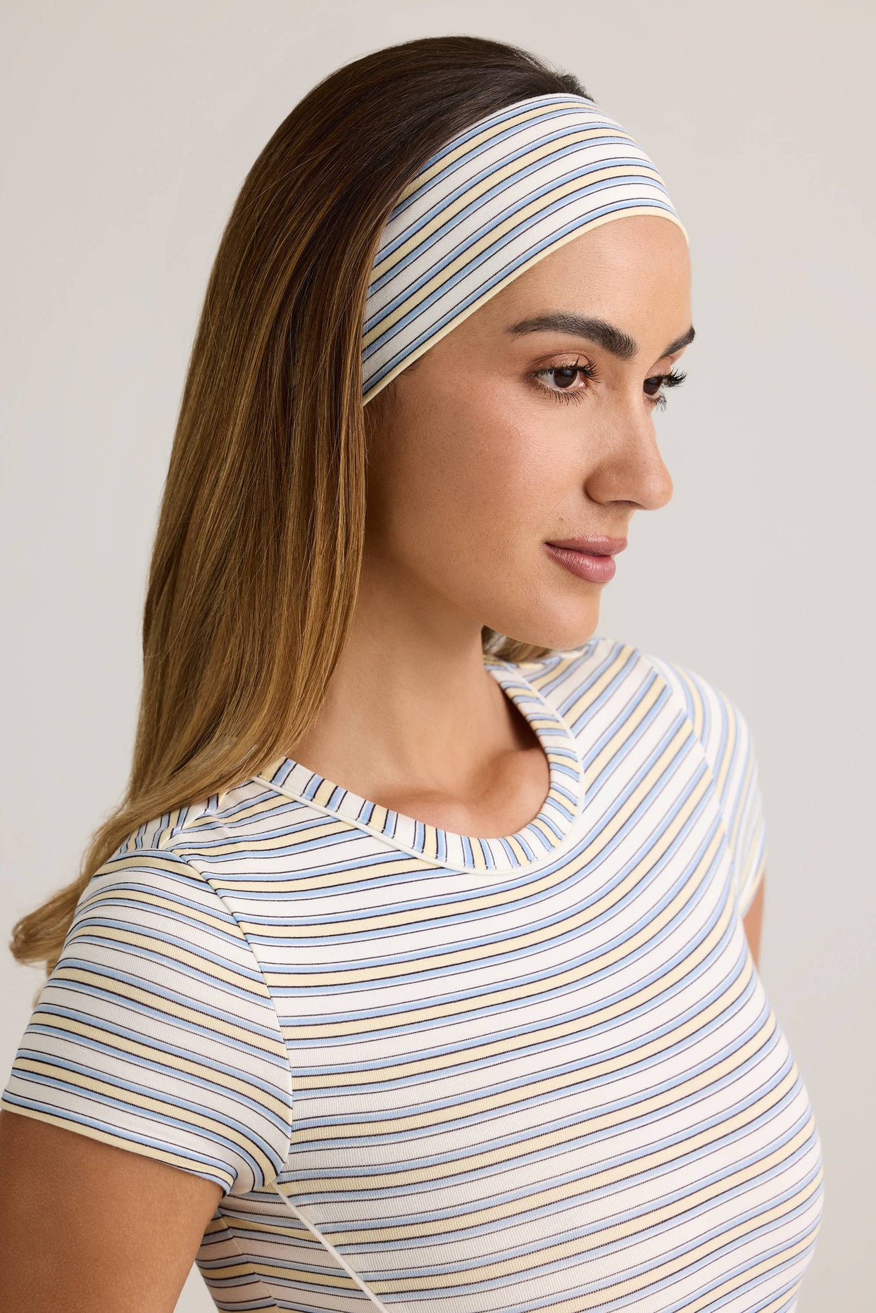 Modal Ribbed Headband in Blue & Yellow Stripe - 1