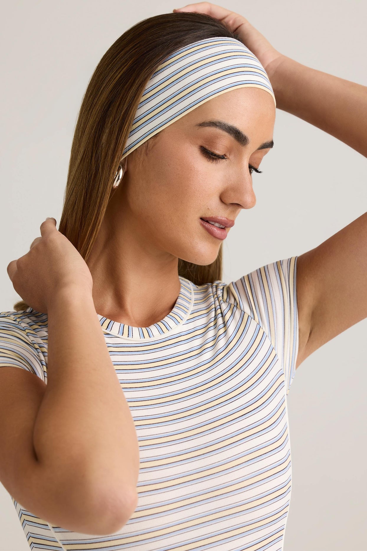 Modal Ribbed Headband in Blue & Yellow Stripe - 3