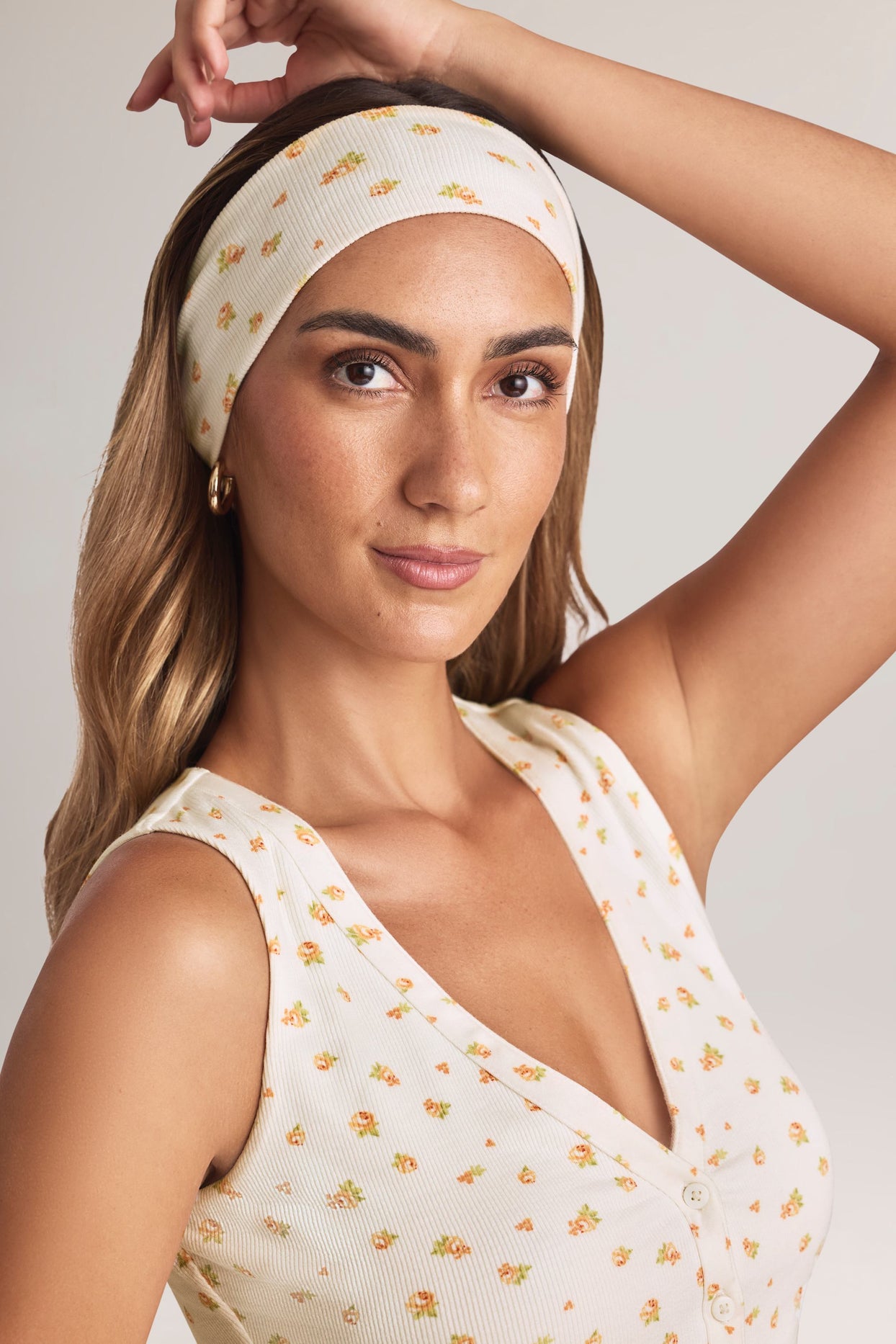 Modal Ribbed Headband in Floral Print - 1