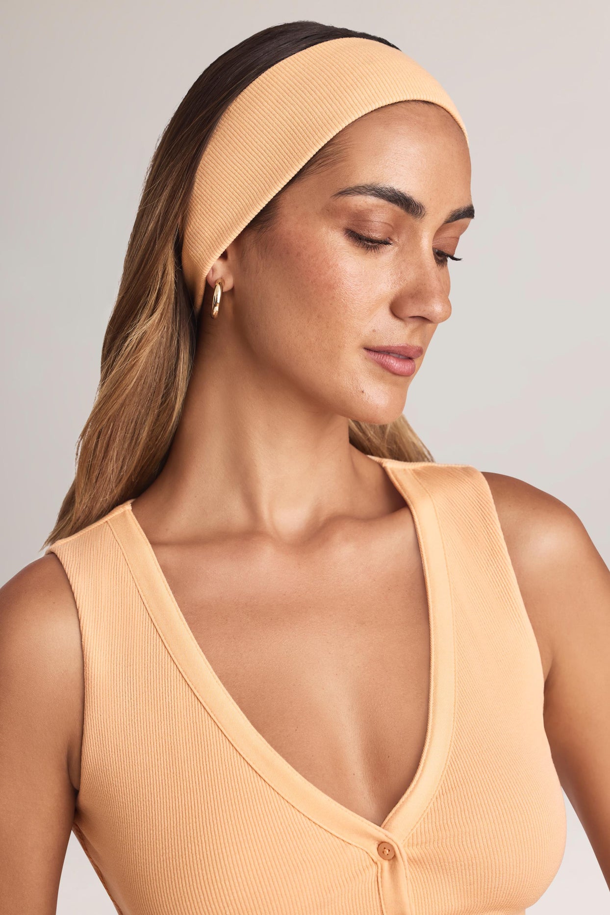 Modal Ribbed Headband in Peach - 2