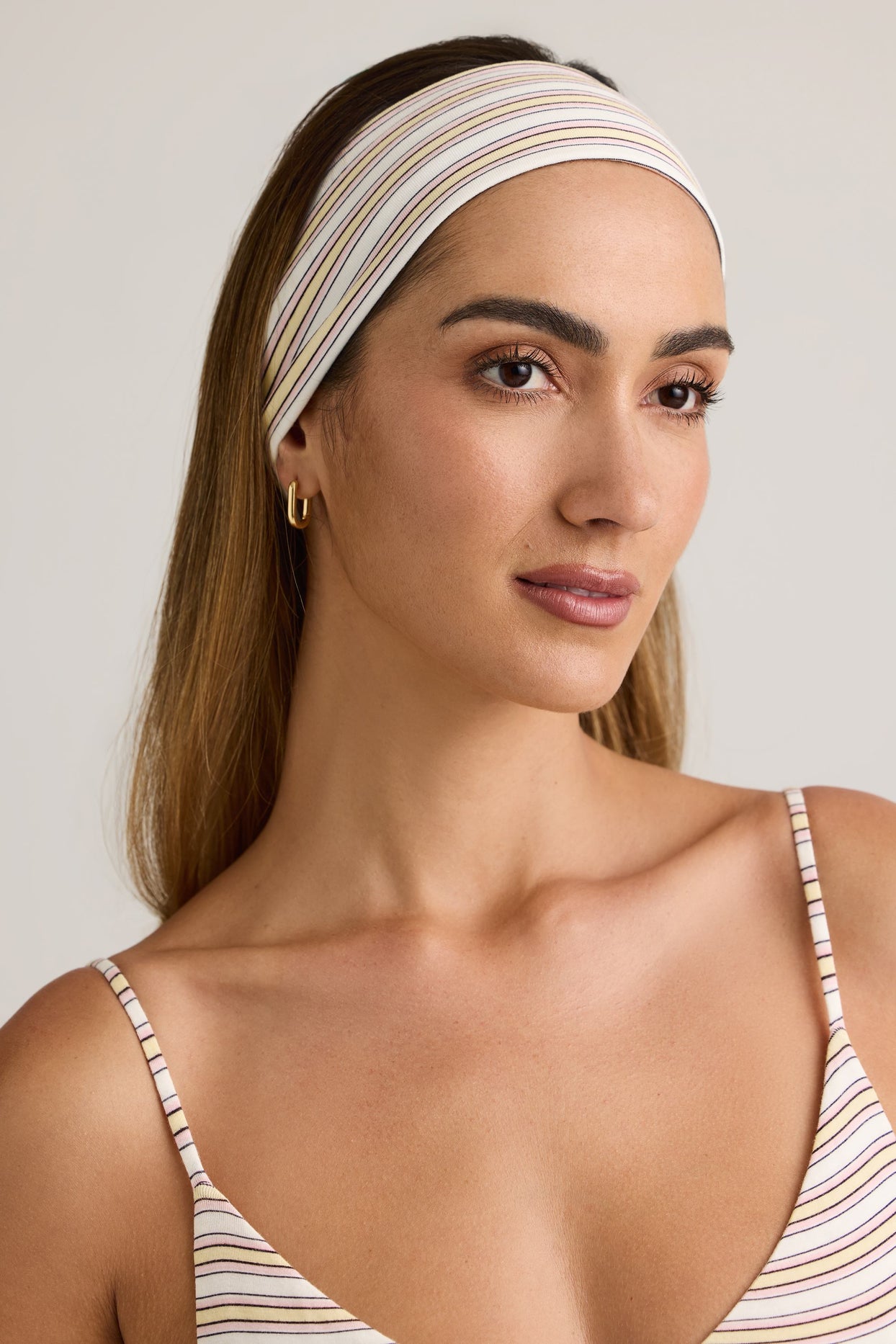 Modal Ribbed Headband in Pink & Yellow Stripe - 3