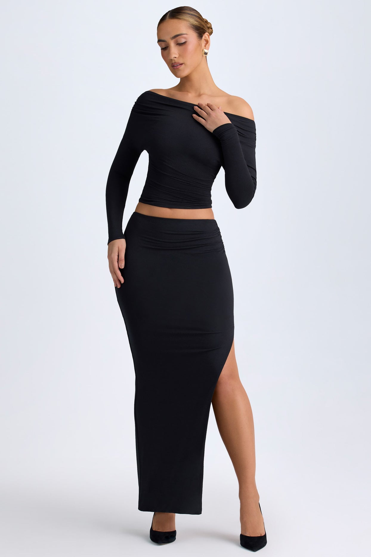 Modal Low-Rise Maxi Skirt in Black - 1