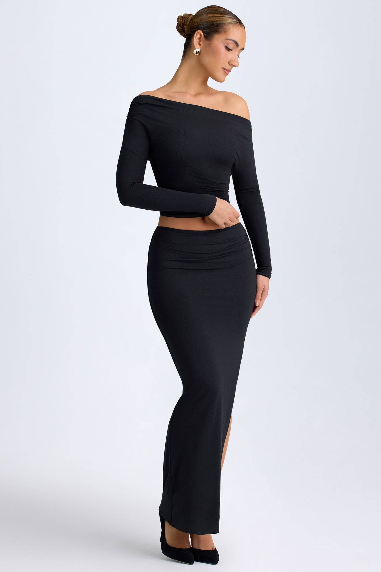 Modal Low-Rise Maxi Skirt in Black - 6