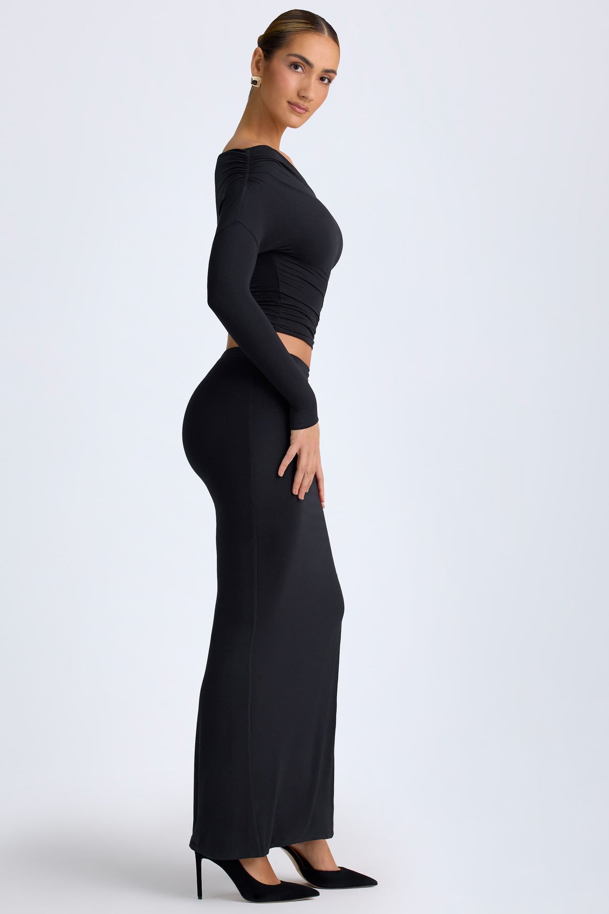 Modal Low-Rise Maxi Skirt in Black - 7