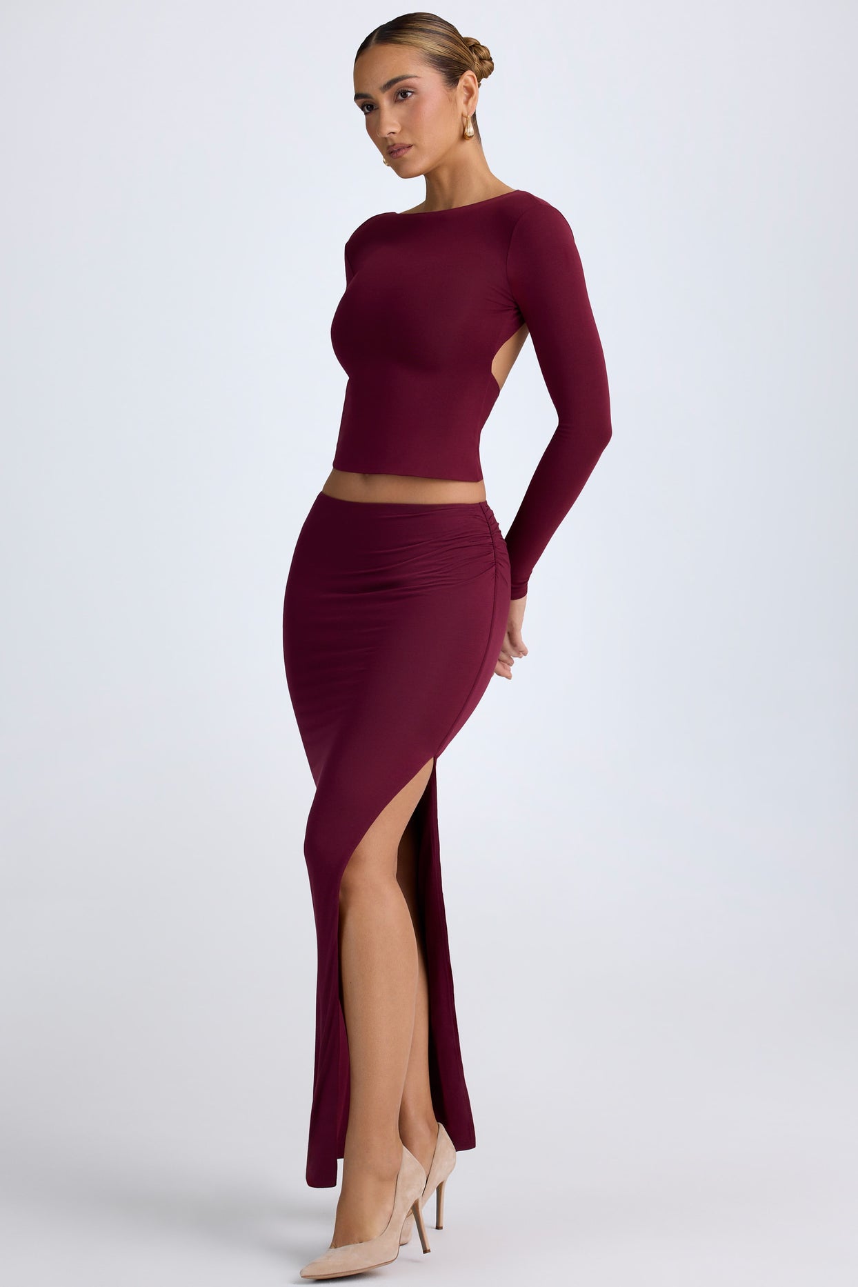Modal Low-Rise Maxi Skirt in Wine Red - 1