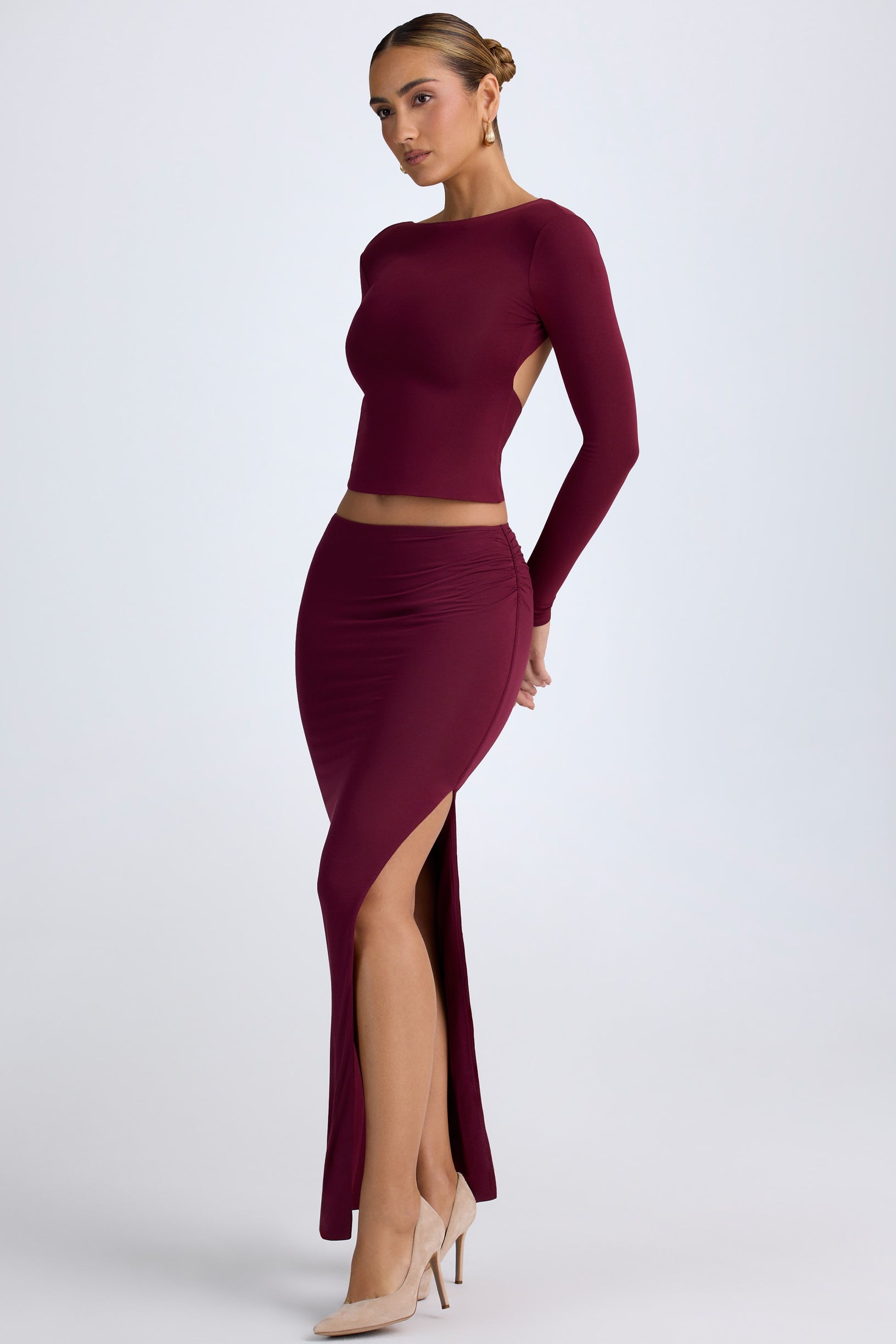 Modal Low-Rise Maxi Skirt in Wine Red - 1