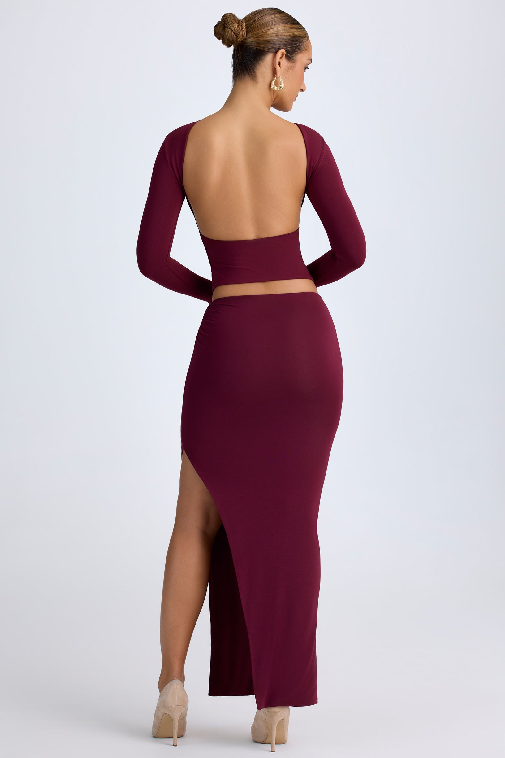 Modal Low-Rise Maxi Skirt in Wine Red - 2