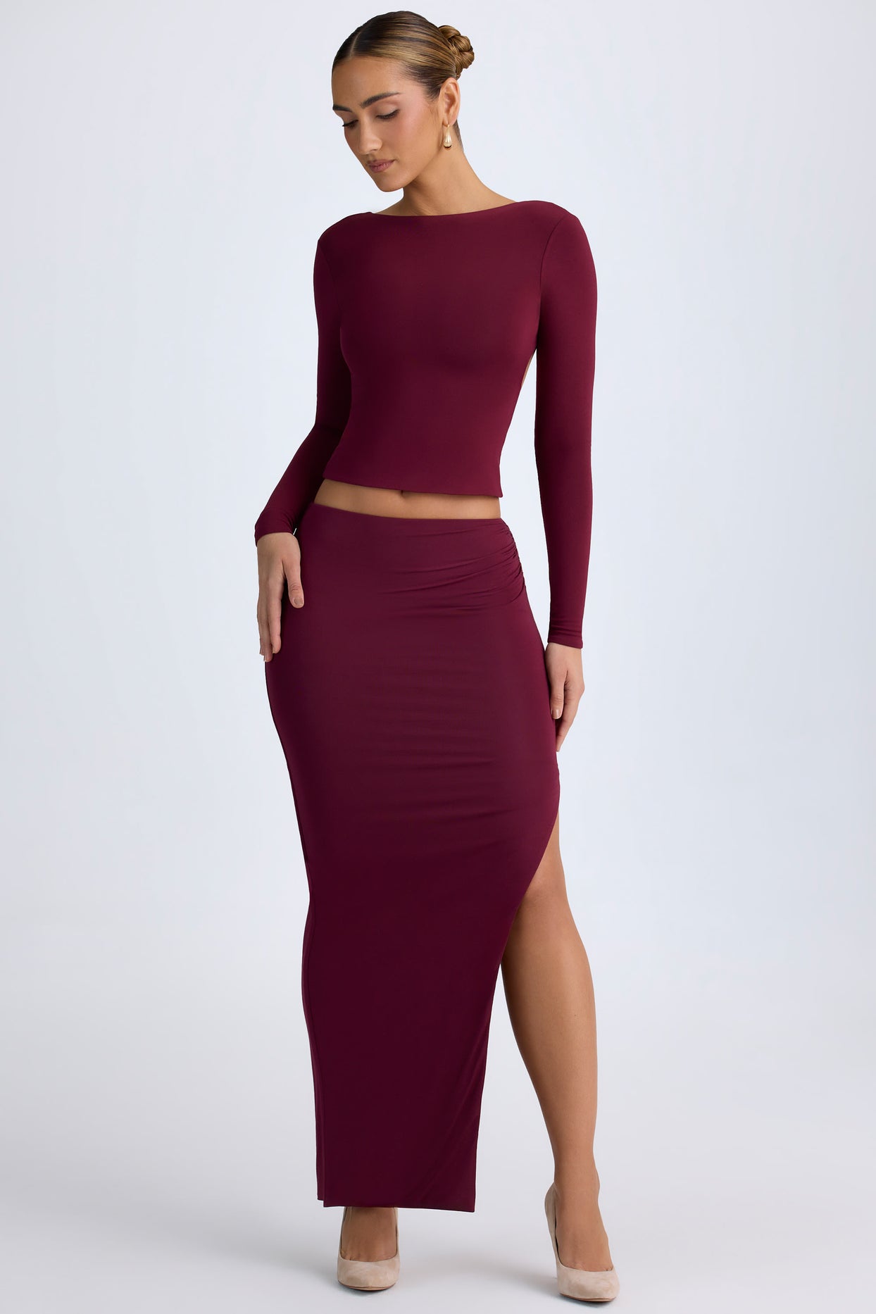 Modal Low-Rise Maxi Skirt in Wine Red - 4