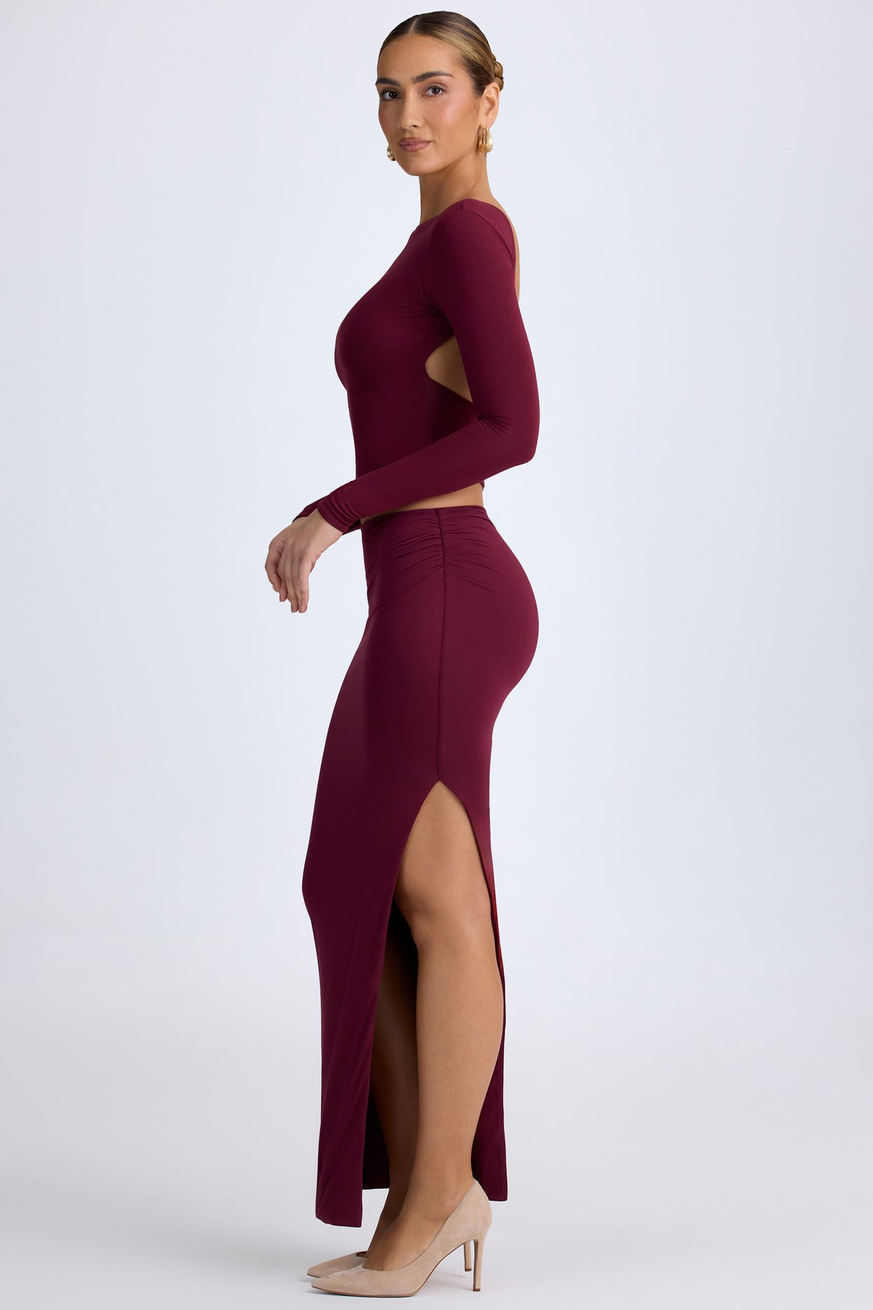 Modal Low-Rise Maxi Skirt in Wine Red - 5