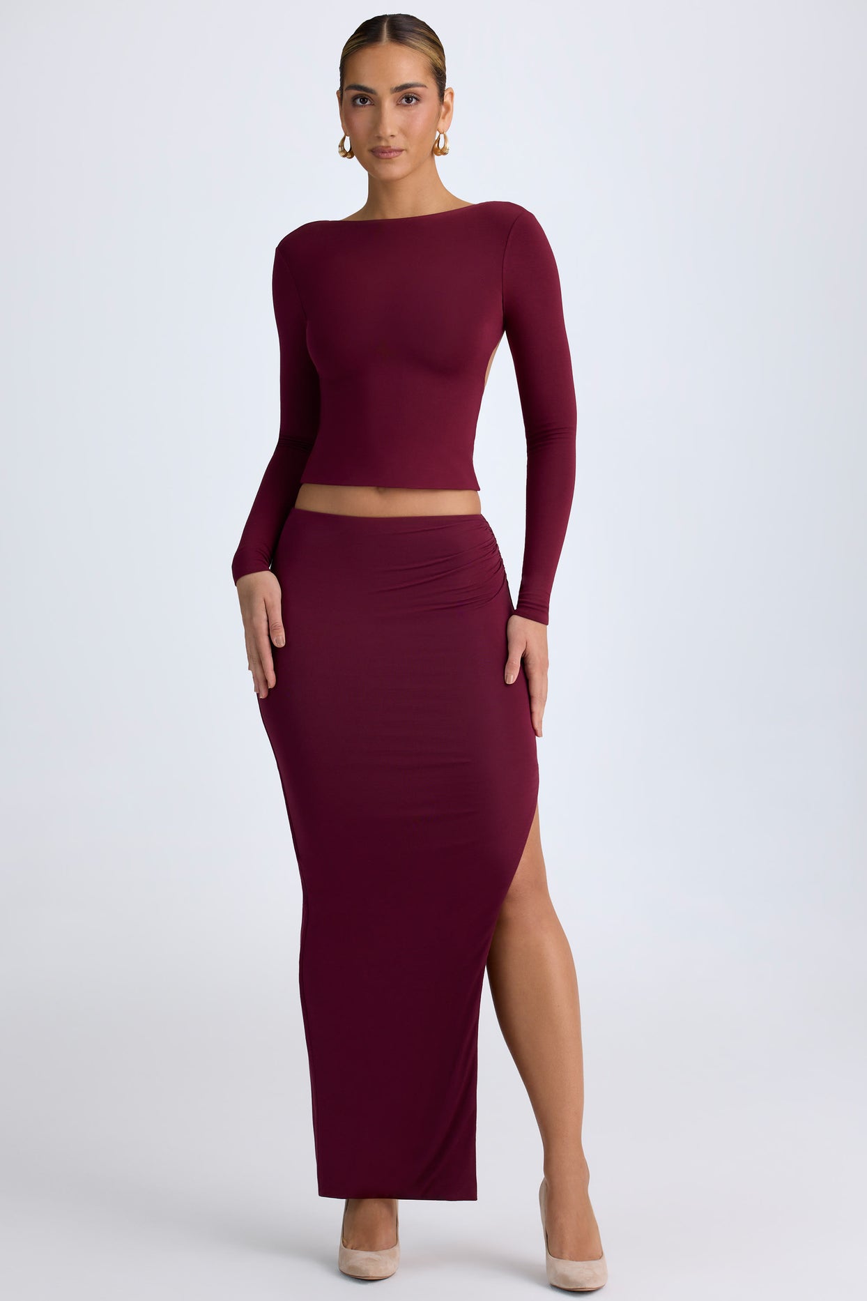 Modal Low-Rise Maxi Skirt in Wine Red - 6