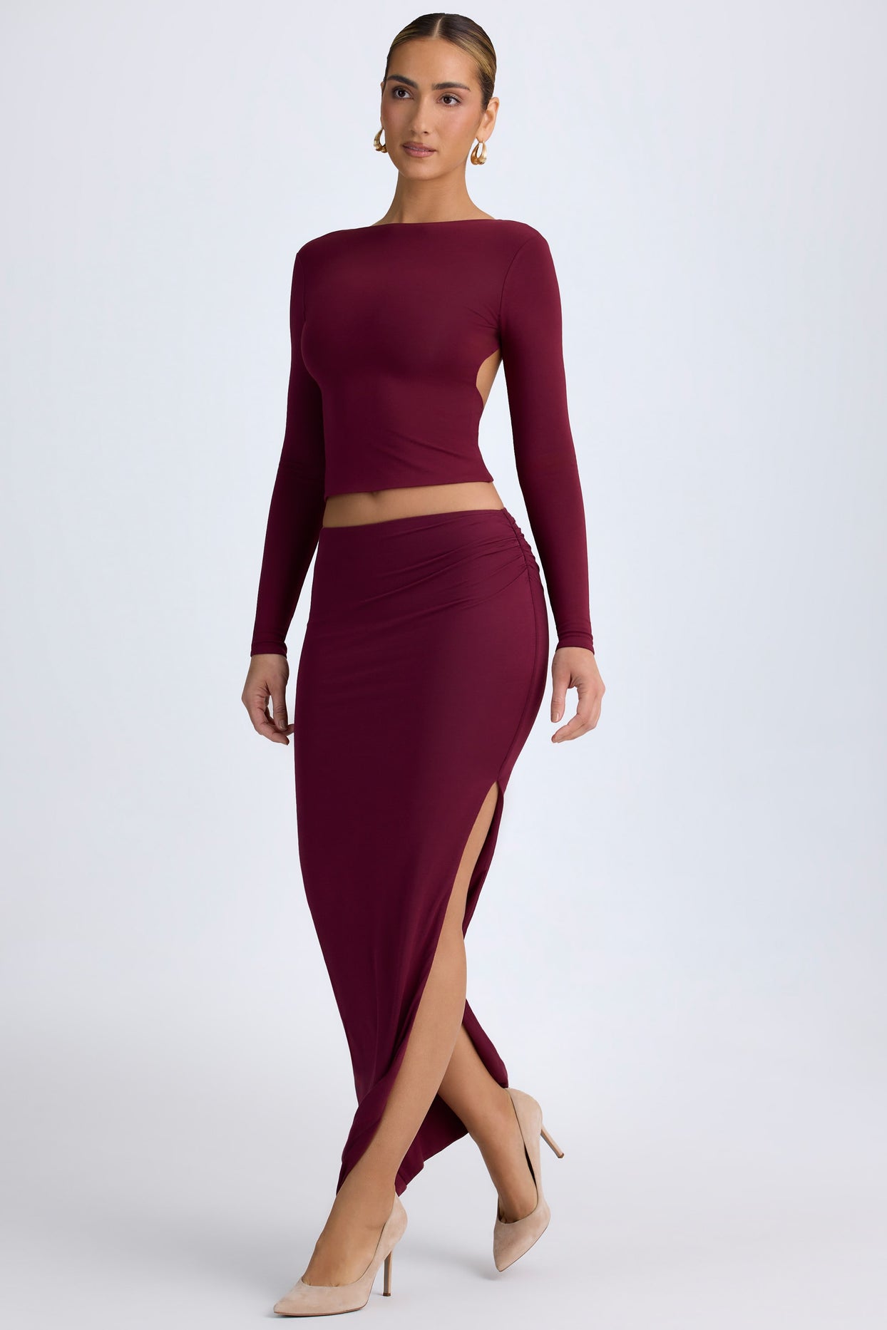 Modal Low-Rise Maxi Skirt in Wine Red - 7