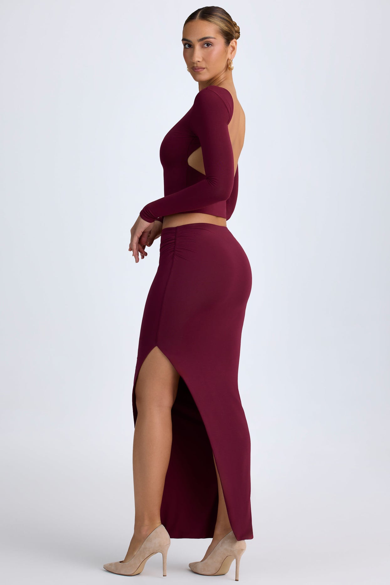 Modal Low-Rise Maxi Skirt in Wine Red - 8