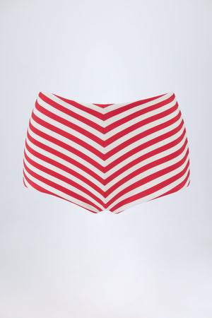 Mid-Rise Hot Pants in Cherry Red Stripe