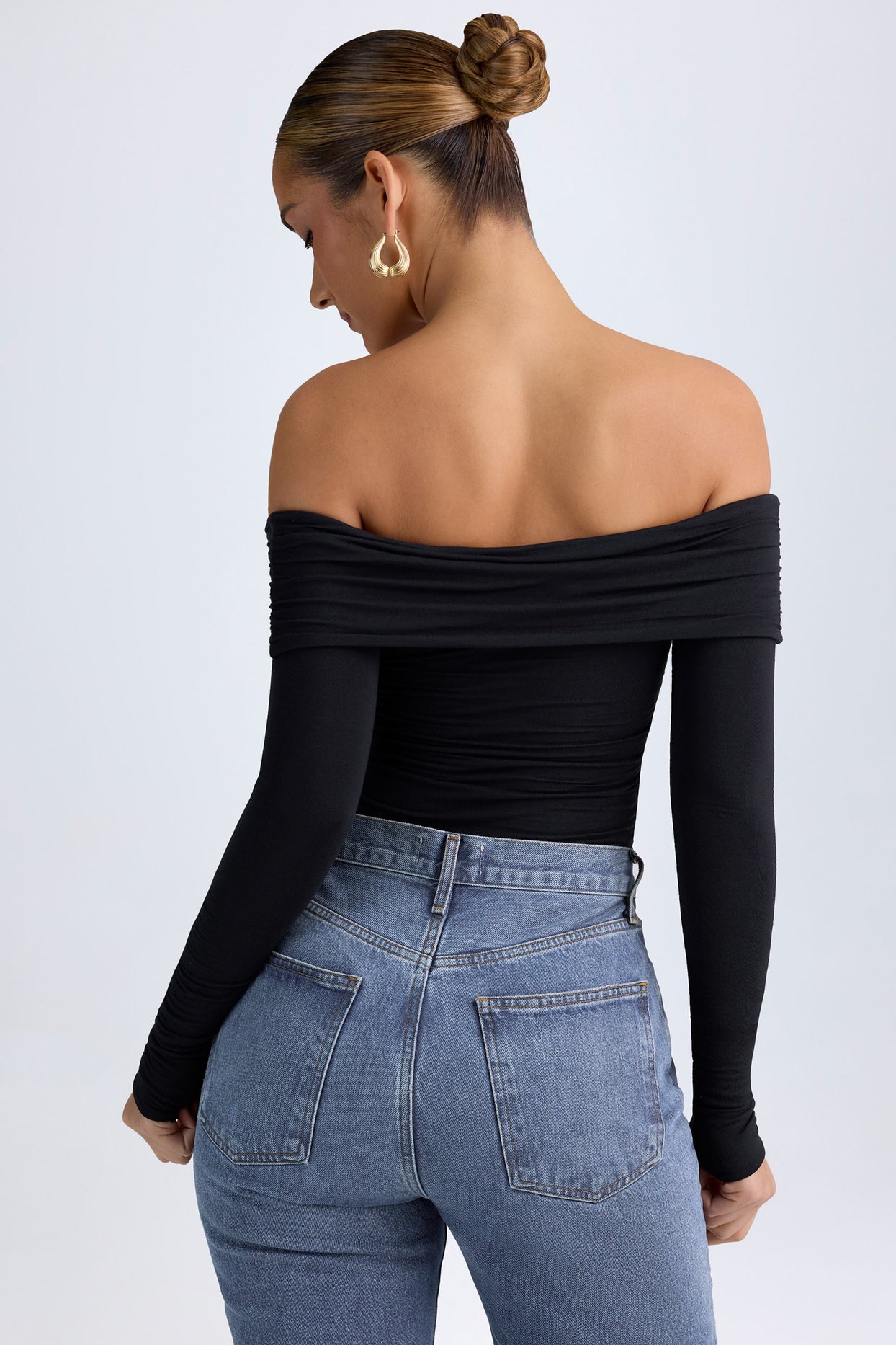Modal Off-Shoulder Ruched Bodysuit in Black - 2
