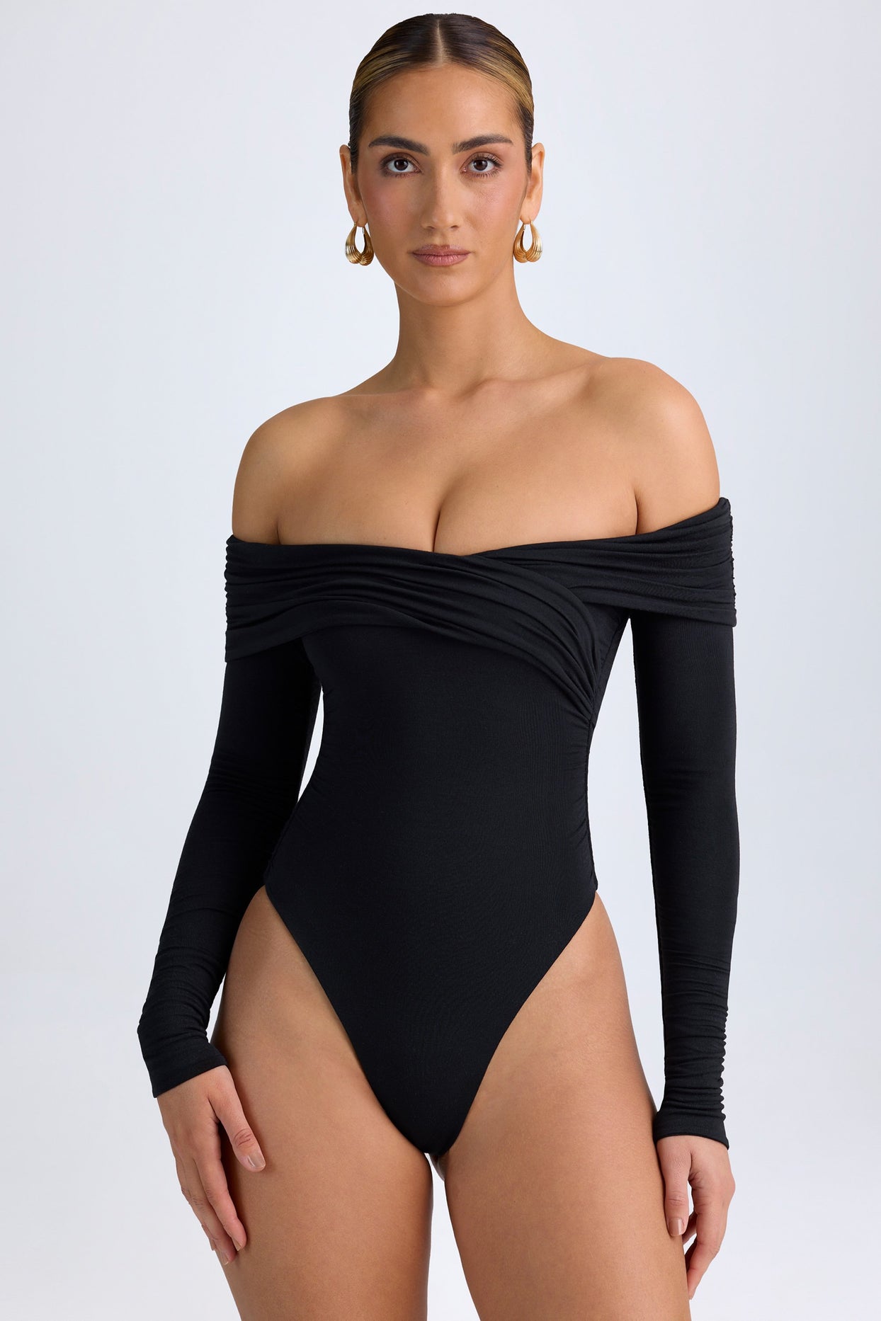 Modal Off-Shoulder Ruched Bodysuit in Black - 6