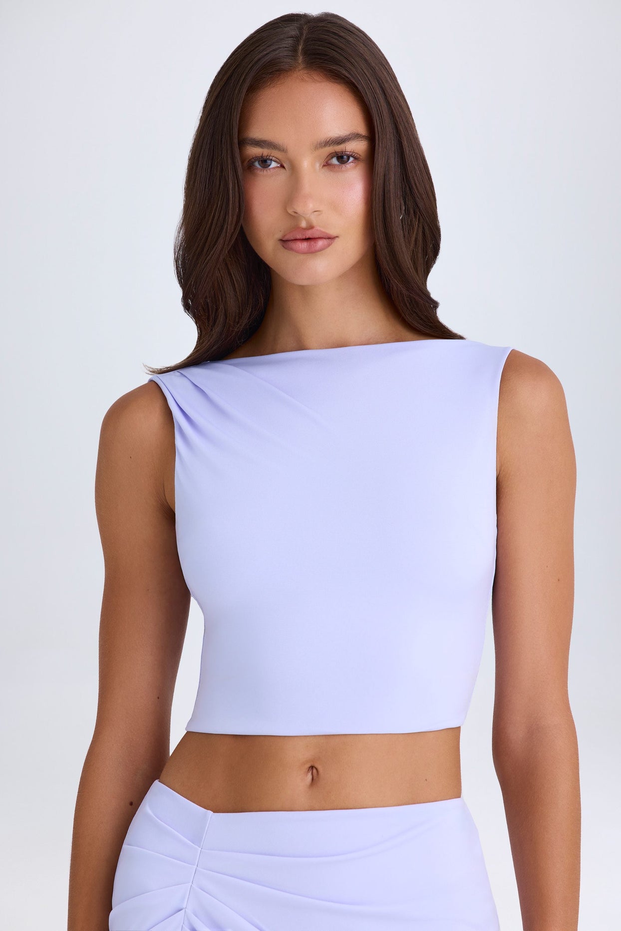 Draped Open-Back Tank Top in Soft Lilac