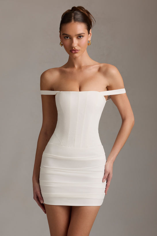 Off-Shoulder Corset Mini Dress in White