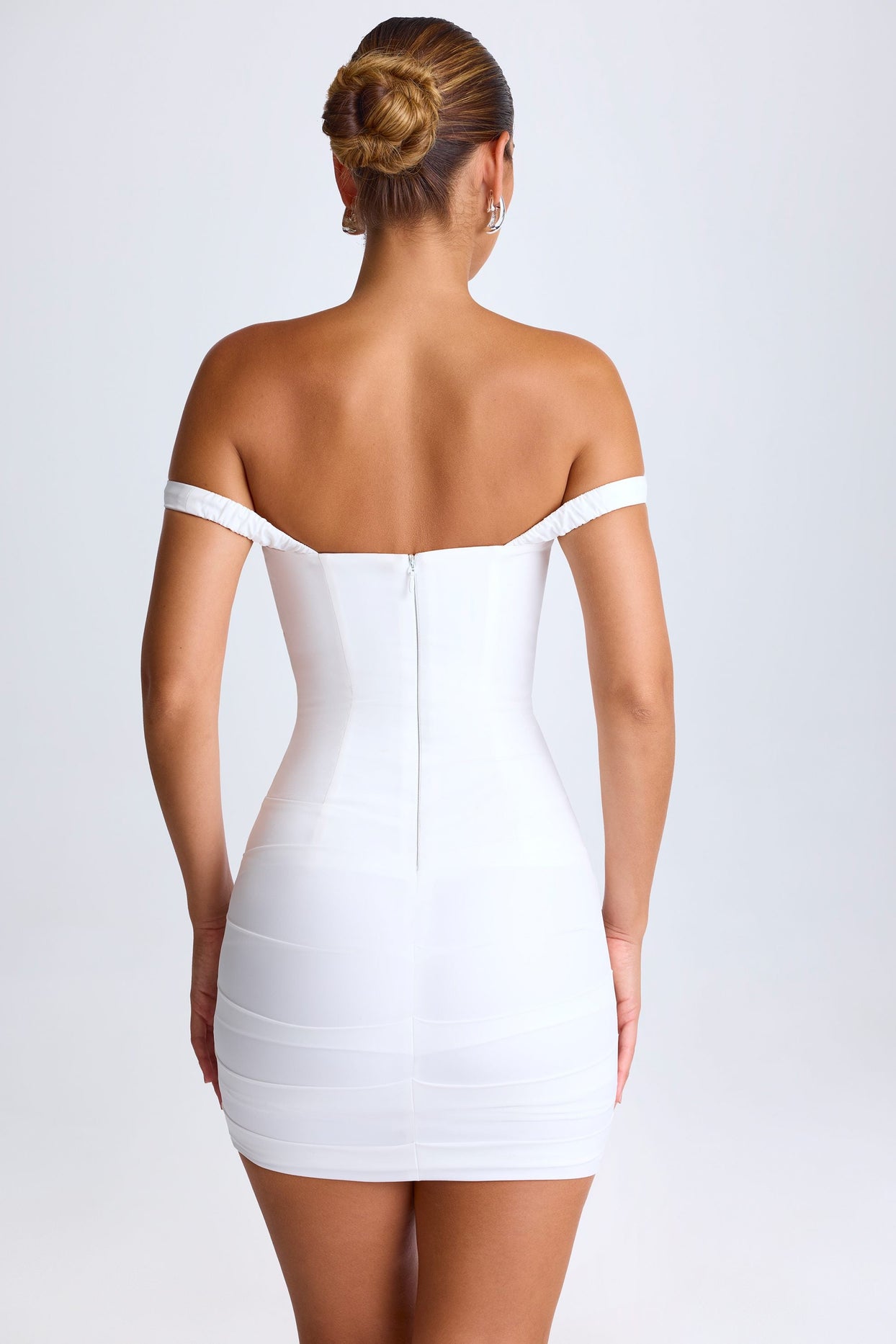 Off-Shoulder Corset Mini Dress in White