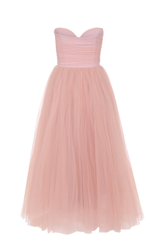 Strapless Volume Skirt Midaxi Dress in Dusty Rose