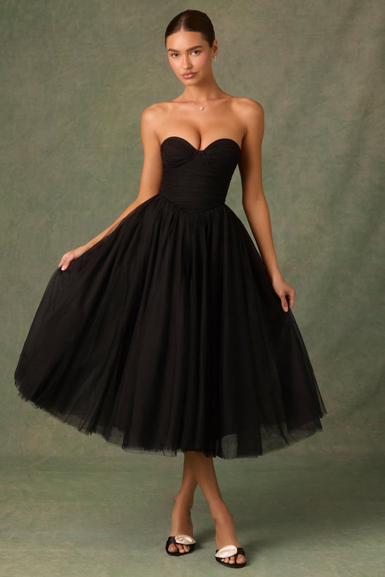 Tulle Corset Midaxi Dress in Black