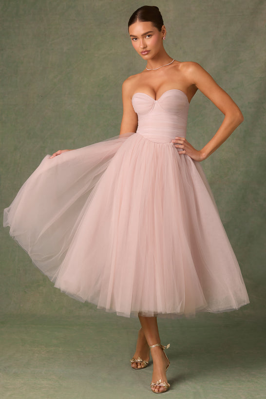 Tulle Corset Midaxi Dress in Dusty Rose