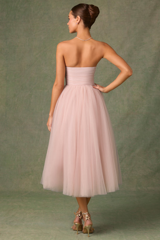 Tulle Corset Midaxi Dress in Dusty Rose