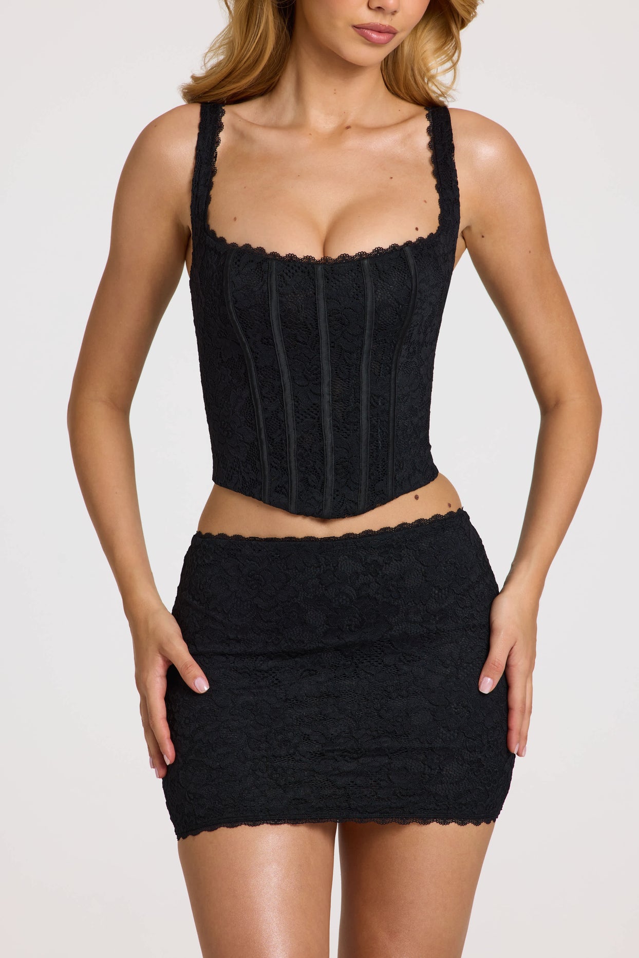 Lace Soft-Scoop Adjustable Corset Top in Black - 4