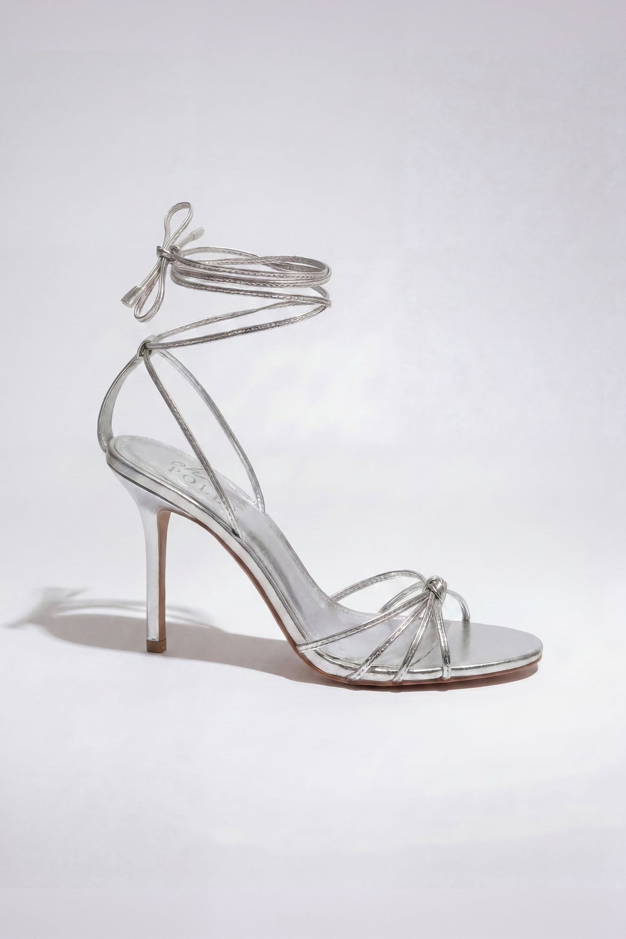 Lace-Up Heeled Sandal in Silver - 3