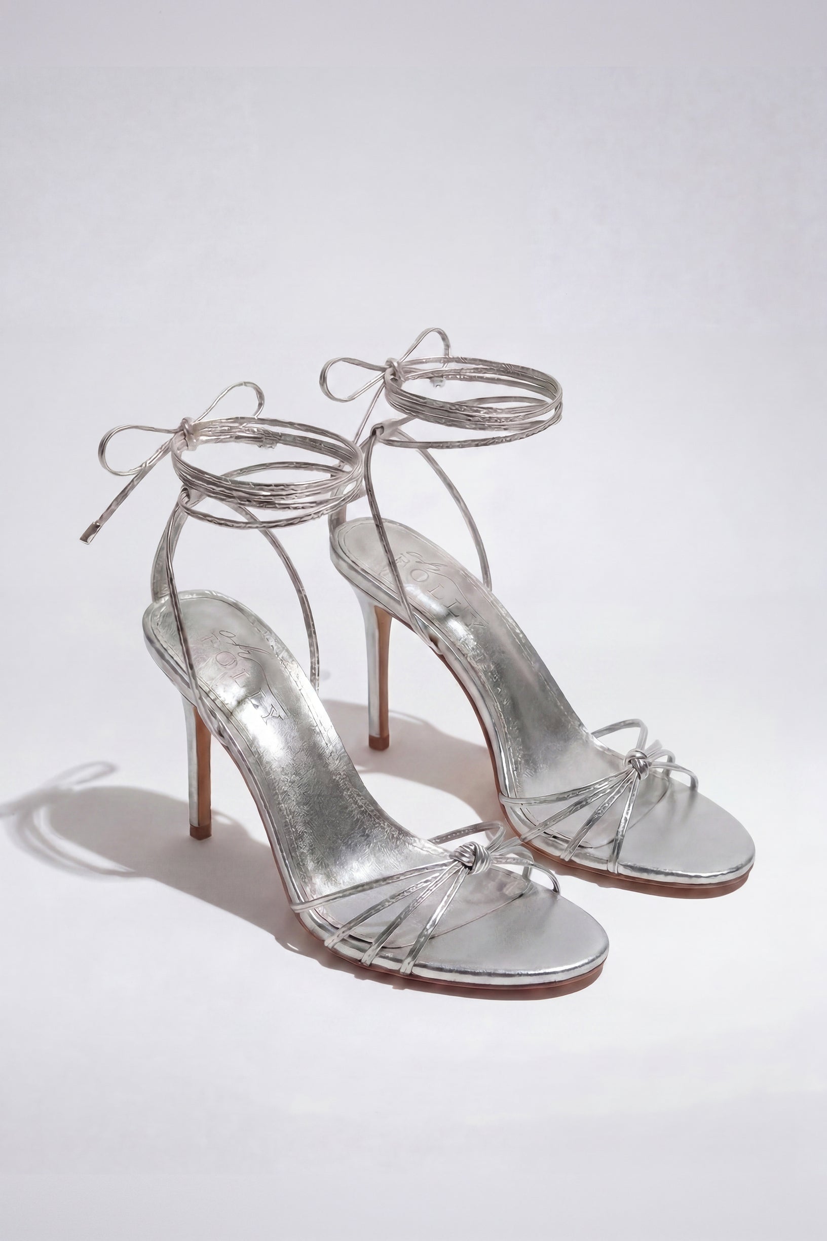 Lace-Up Heeled Sandal in Silver - 1