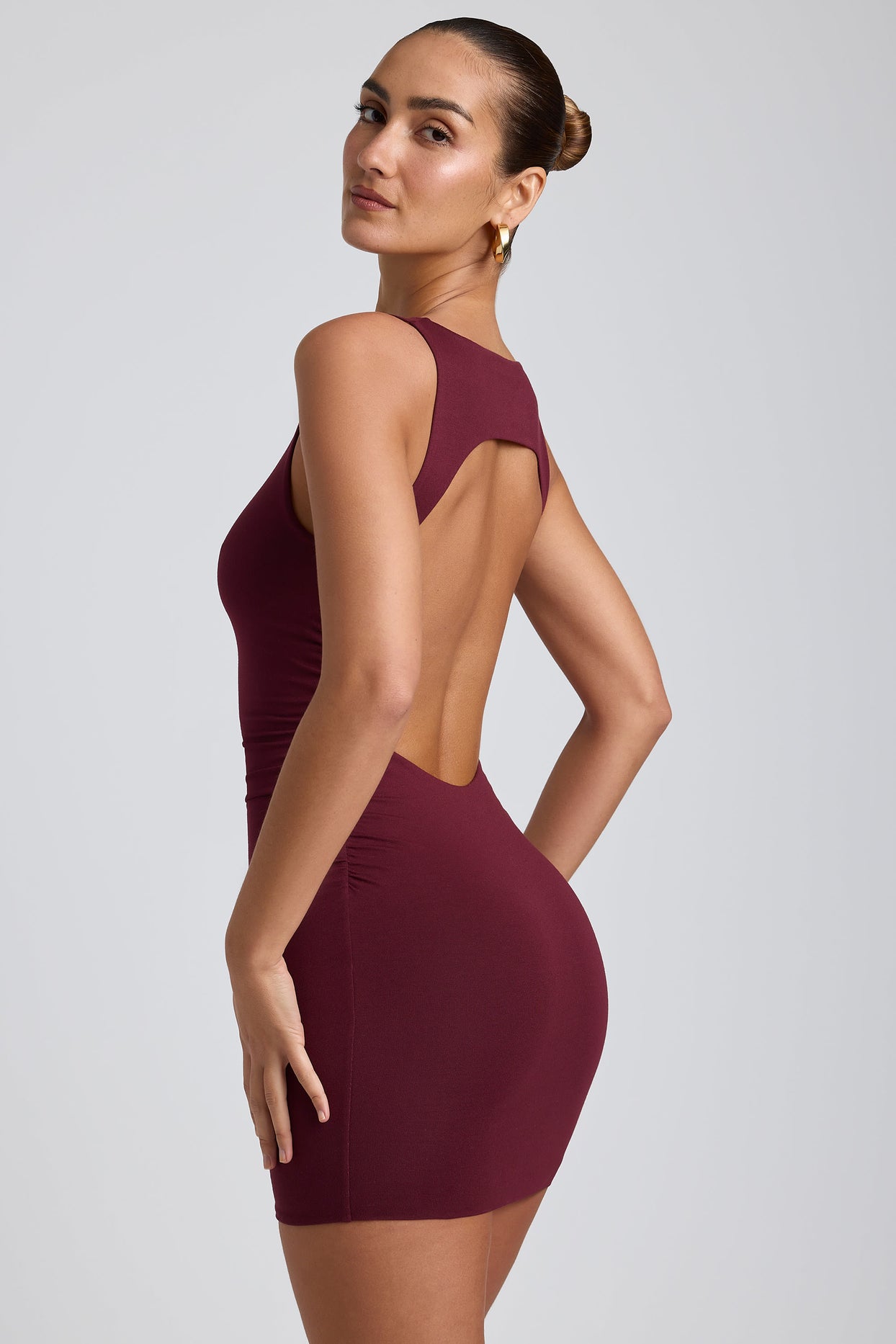 Modal High-Neck Open-Back Mini Dress in Plum - 3