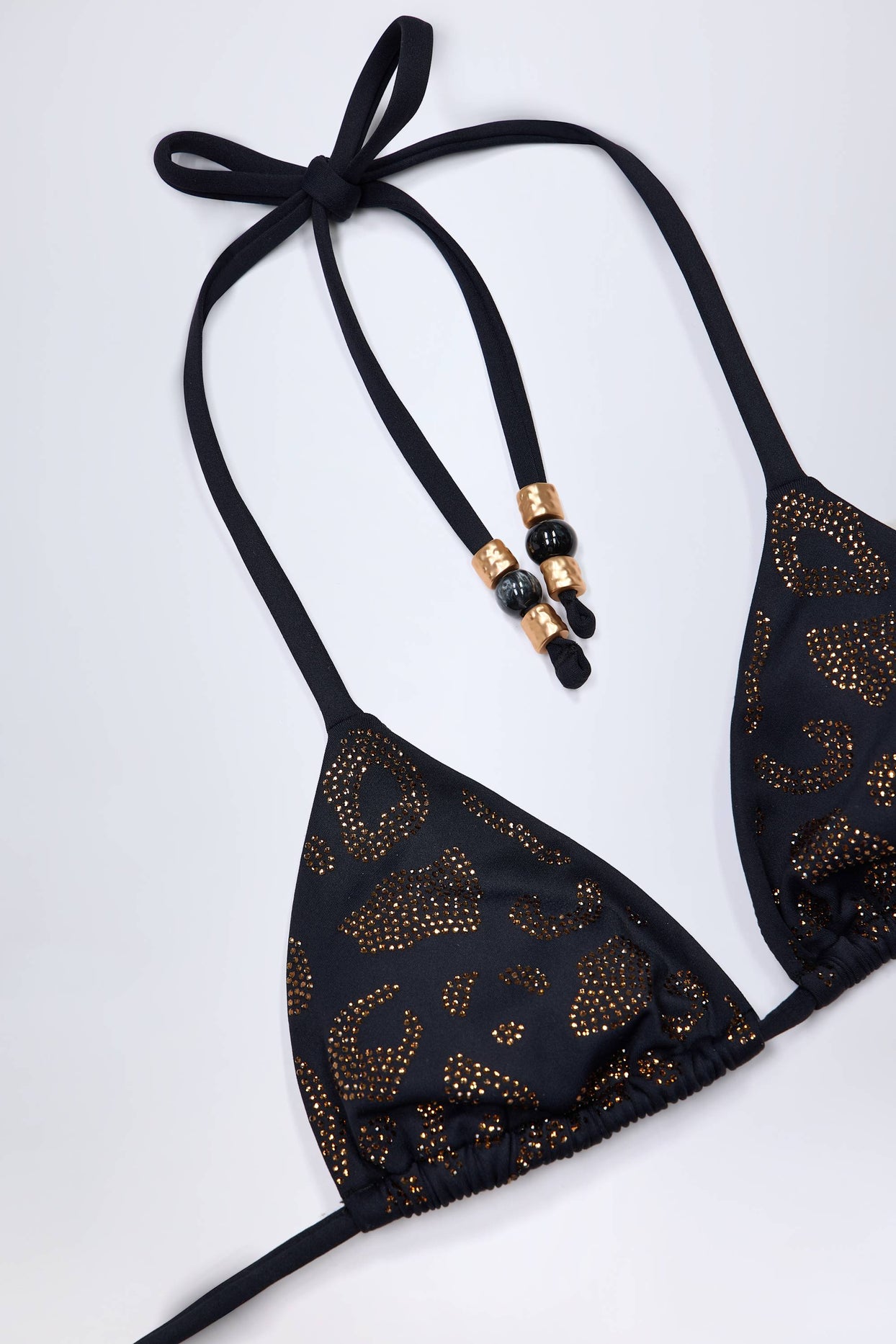 Charm-Detail Triangle Bikini Top in Black - 6