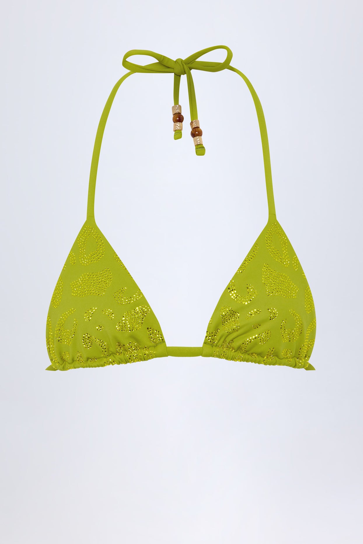 Charm-Detail Triangle Bikini Top in Olive Green - 3