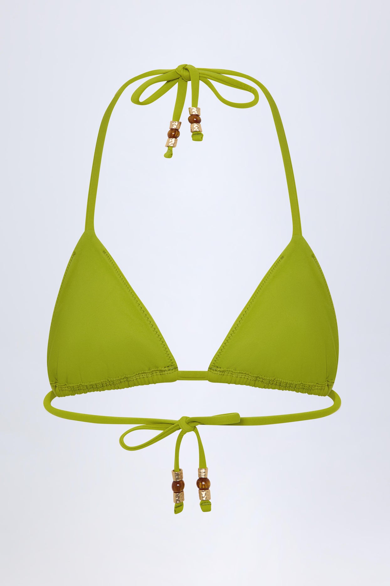 Charm-Detail Triangle Bikini Top in Olive Green - 4