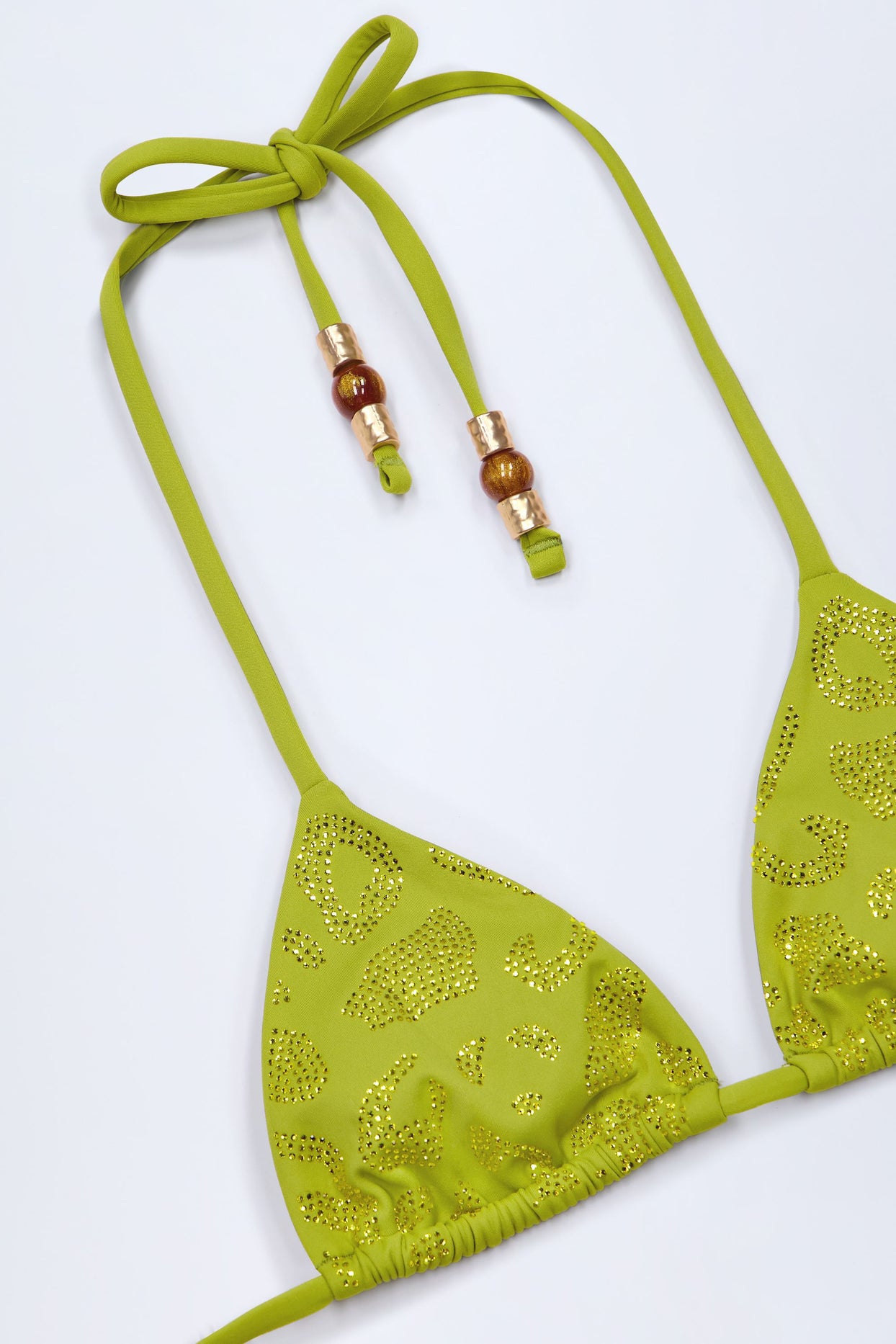 Charm-Detail Triangle Bikini Top in Olive Green - 6