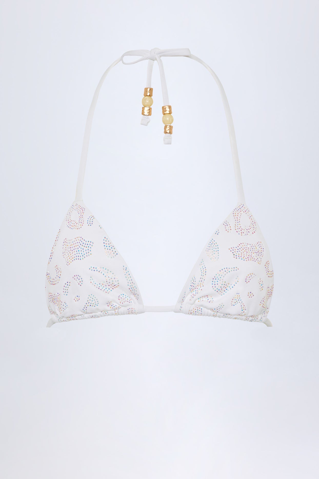 Charm-Detail Triangle Bikini Top in White - 3