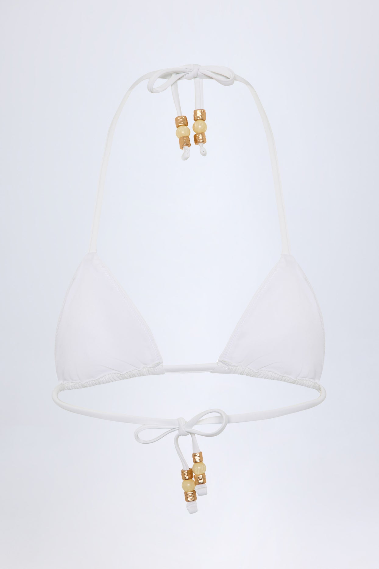 Charm-Detail Triangle Bikini Top in White - 4